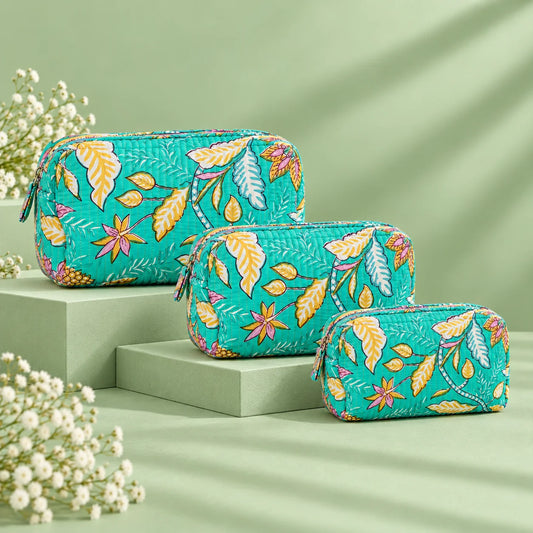 Teal Botanical Pouch Set