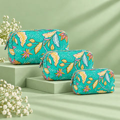 Teal Botanical Pouch Set