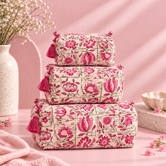 Pink Floral Pouch Set