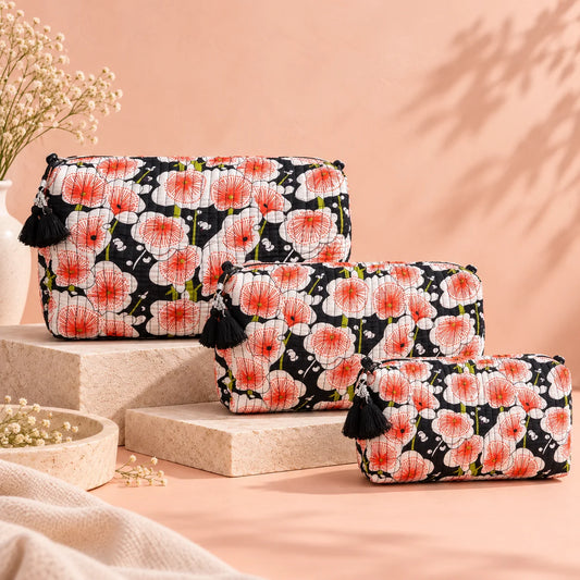 Red Floral Pouch Set