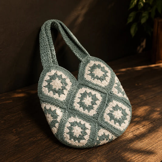 Aqua White Crochet Shoulder Bag