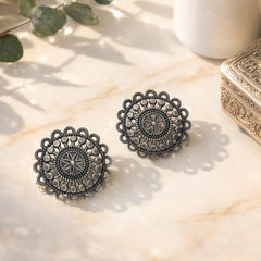 Black Oxidised Sunburst Stud Earrings