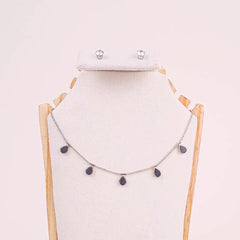 Teardrop Chain Necklace and Crystal Stud Earrings Set