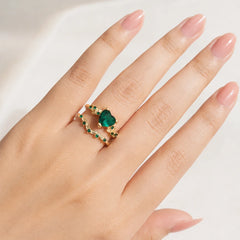 Emerald Crystal Heart Rings Set