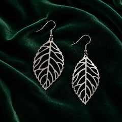 Silver Hollow Leaf Dangle Earrings