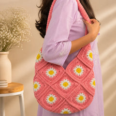 Blush Pink Daisy Crochet Shoulder Bag