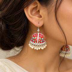 Red Floral Meenakari Jhumkas