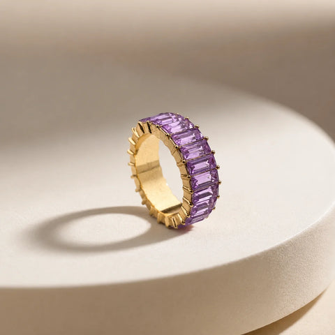Amethyst Sparkle Band Ring - 18K Gold Plated