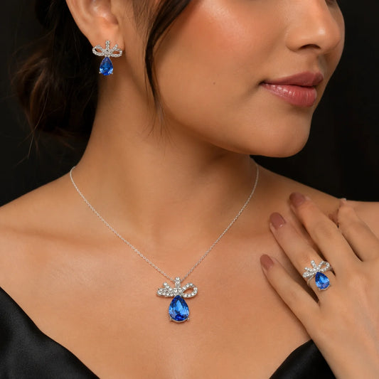 Blue Petal Crystal Jewellery Set