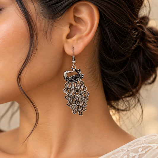 Oxidised Peacock Earrings