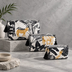 Black N White Palm 3 Layered Pouches