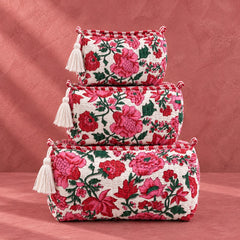 White Red Pink Floral 3 Layered Pouches