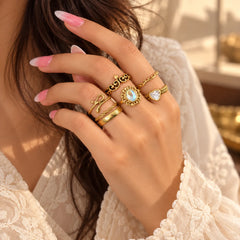 Set of 7 Gold Vintage Stone Rings Combo