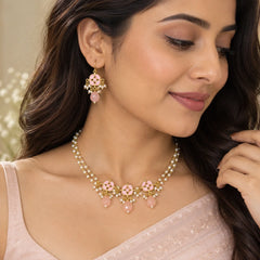 Peach Kundan Necklace and Earring Set