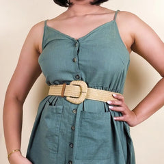 Raffia Beige Wide Buckle Belt