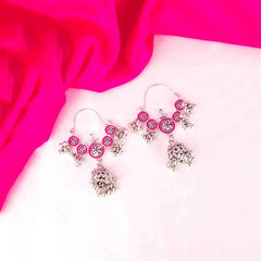Floral Pink Enamel Jhumka Earrings