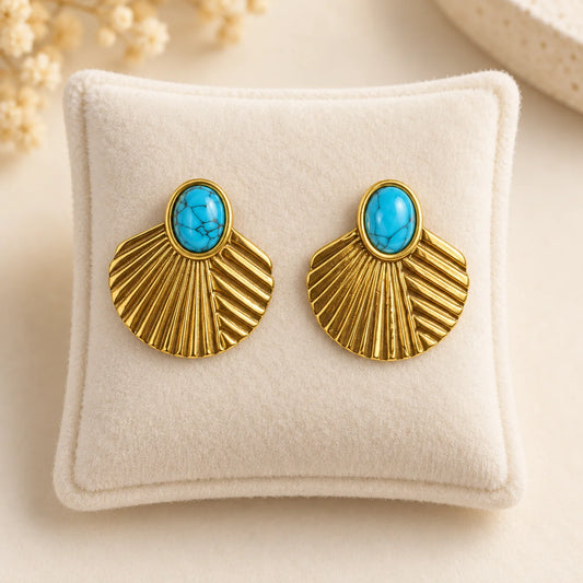 Gold and Turquoise Shell Stud Earrings