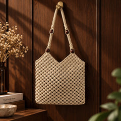 Earthy Bead Macramé Shoulder Bag