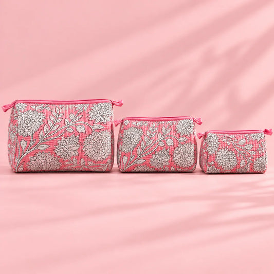 Pink & White Floral Pouch Set