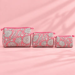 Pink & White Floral Pouch Set