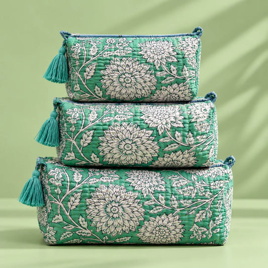 Turquoise & White Floral Pouch Set