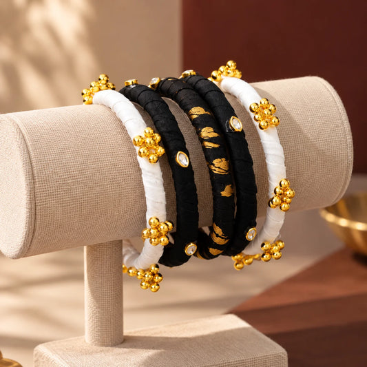 Monochrome Golden Ghungroo Bangle Set