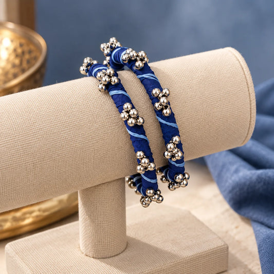 Blue Stripe Ghungroo Bangle Set