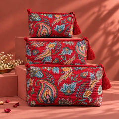 Red Floral Garden Pouch Set