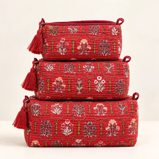 Red Floral Pouch Set