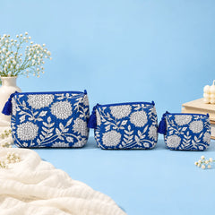 Blue Botanical Pouch Set