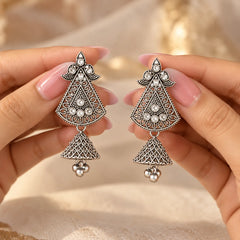 Silver Ethnic Embellished Jhumka Earrings