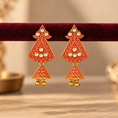 Red Ethnic Embellished Jhumka Earrings
