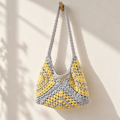 Lemon & Grey Knot Crochet Bag