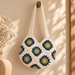 Blue & White Blossom Crochet Bag