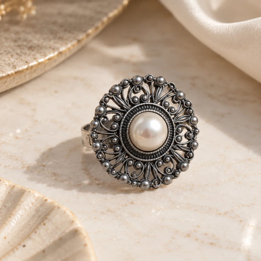 Oxidised Pearl Ring