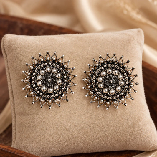 Oxidised Silver Sunburst Earrings
