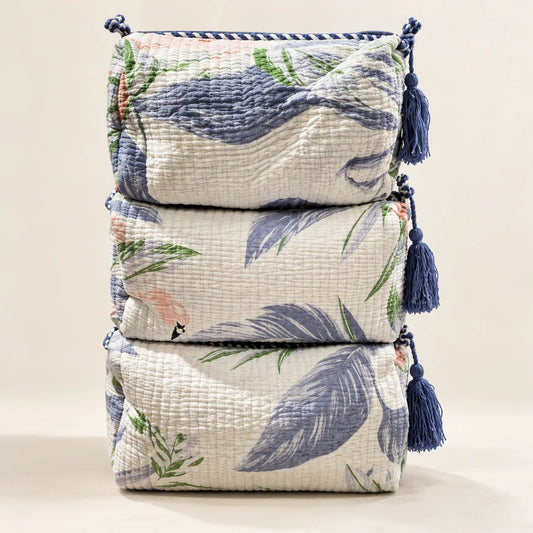 Serene Blue Leaf Pouch Set