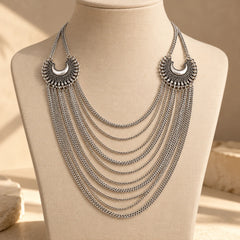 Oxidised Silver Cascade Necklace