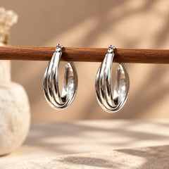 Triple Line Twisted Hoops  - Silver 925
