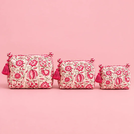 Pink Floral Pouch Set
