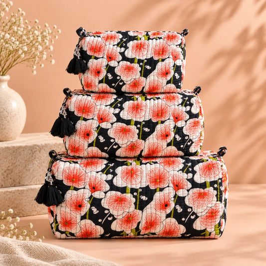 Red Floral Pouch Set