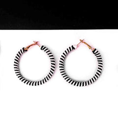 Circular White and Black Hoop Earrings