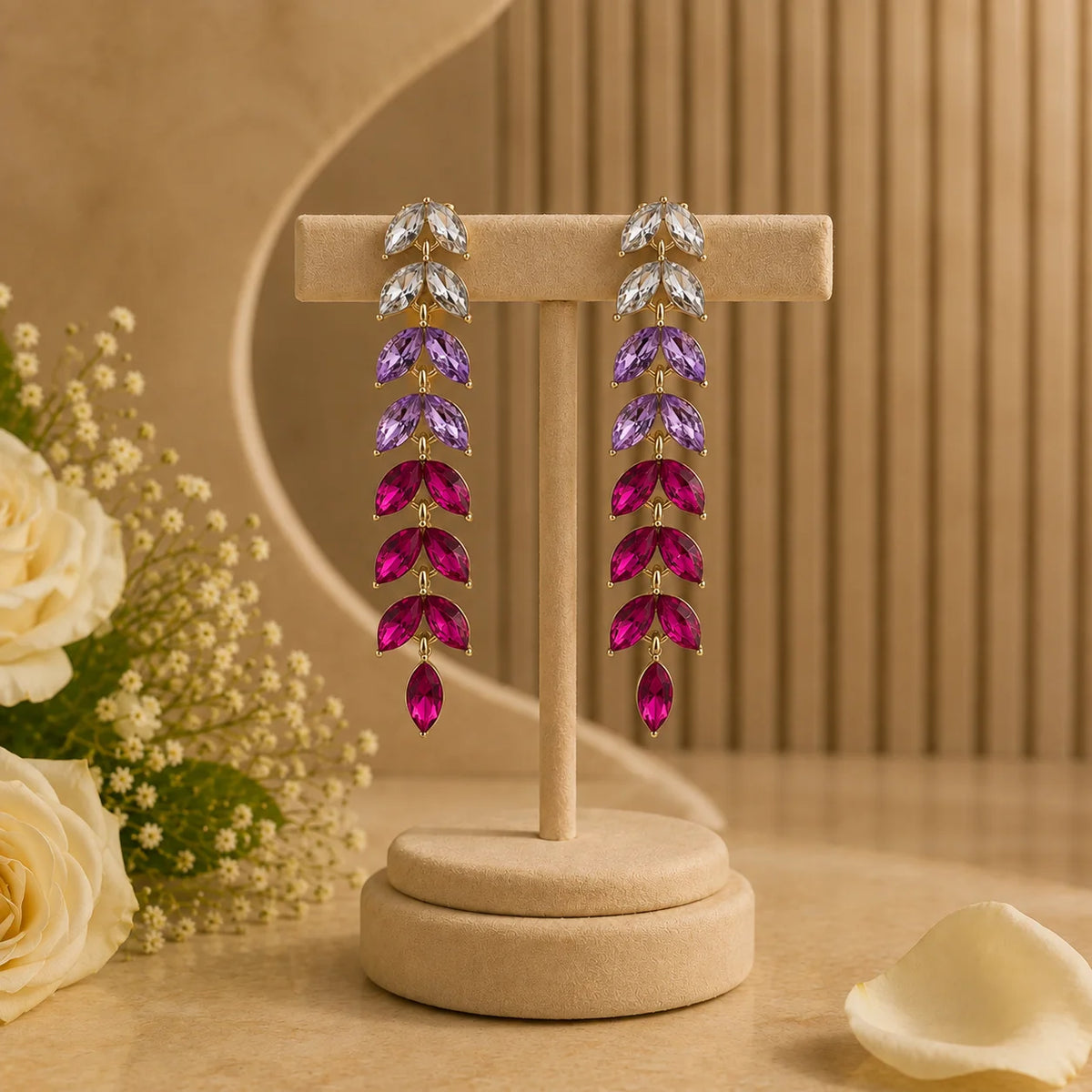 Leaf Crystal Dangle Earrings