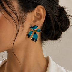 Ombre Blue Enamel Flower Stud Earrings