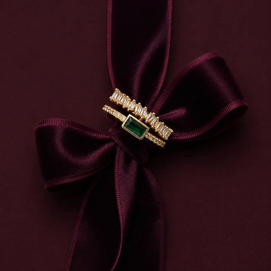 Emerald Baguette Crystal Adjustable Ring