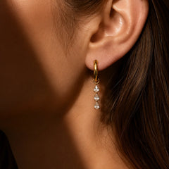 Triple Crystal Drop Earrings - 18K Gold Plated