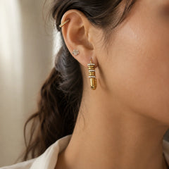 Gold Beaded Pin Hoop Earrings - 18K Gold Plated