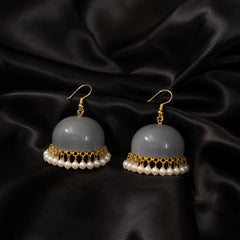 Grey Meenakari Dome Pearl Jhumka