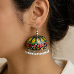 Floral Printed Meenakari Dome Jhumka