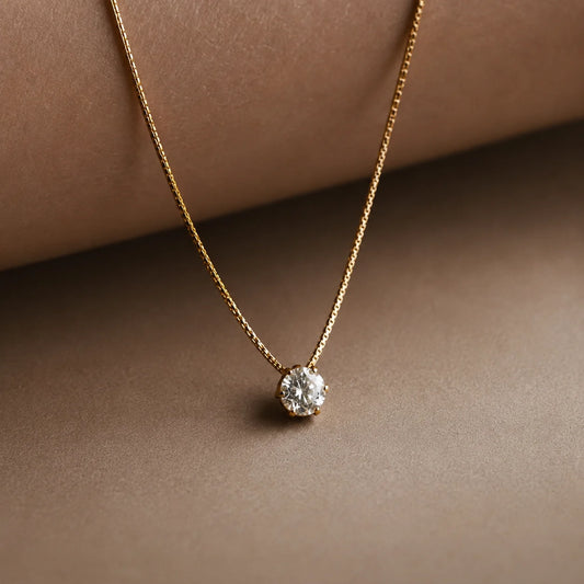 Minimal Round Crystal Chain Necklace - 18K Gold Plated